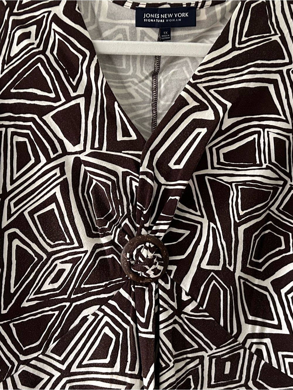 Jones New York Brown & White Geometric Wrap Dress